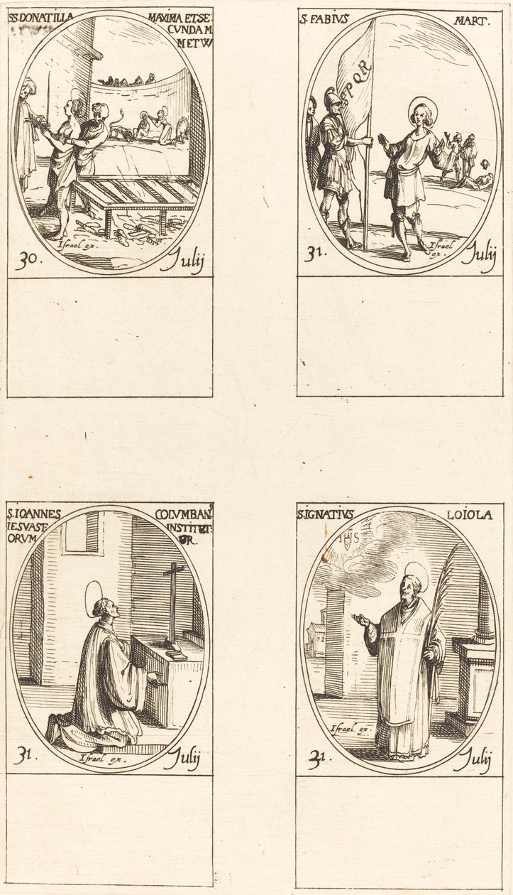 Hellige Donatilla, Greatest & Second; St. Fabius; St. John Colombini; St. Ignatius av Loyola av Jacques Callot