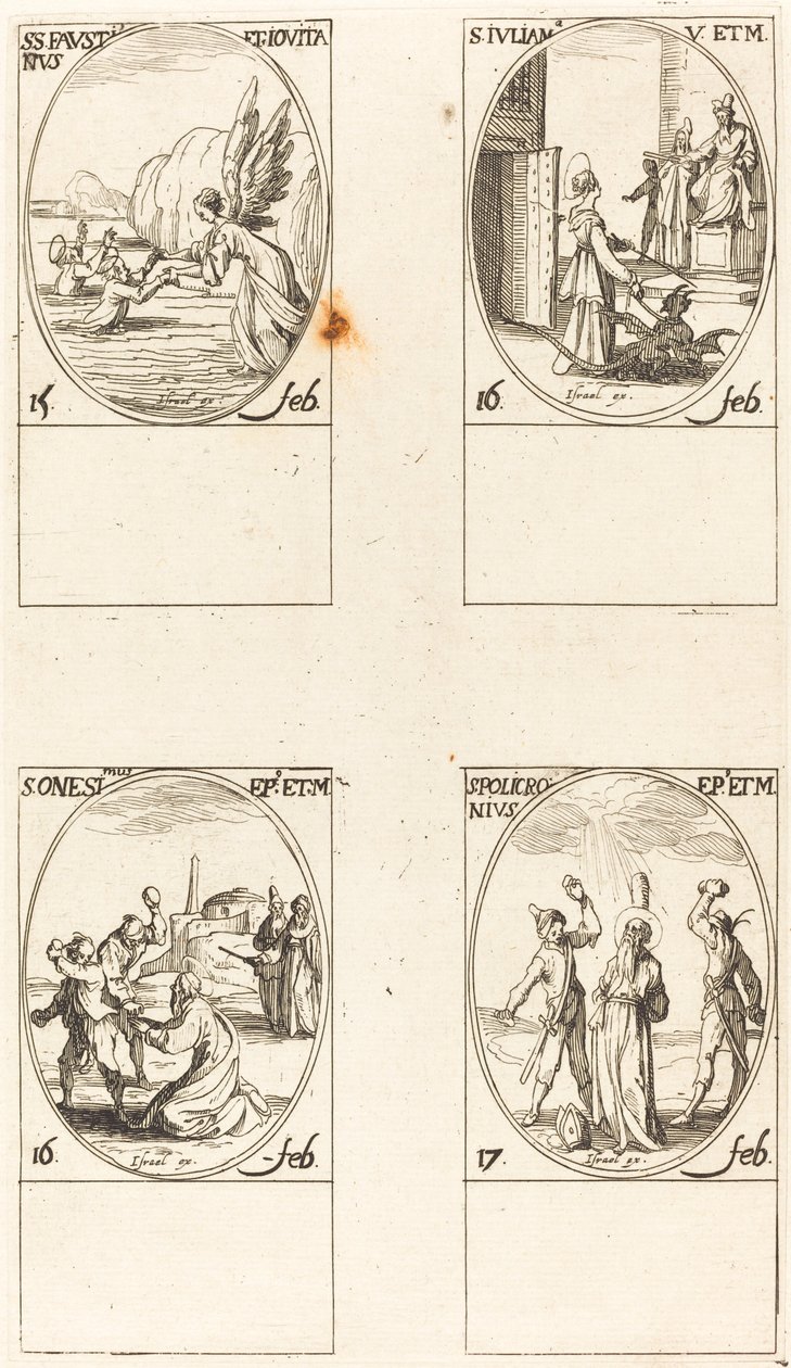 Hellige Faustinus og Jovita; St. Juliana; St. Vi har en; St. Polychronius av Jacques Callot