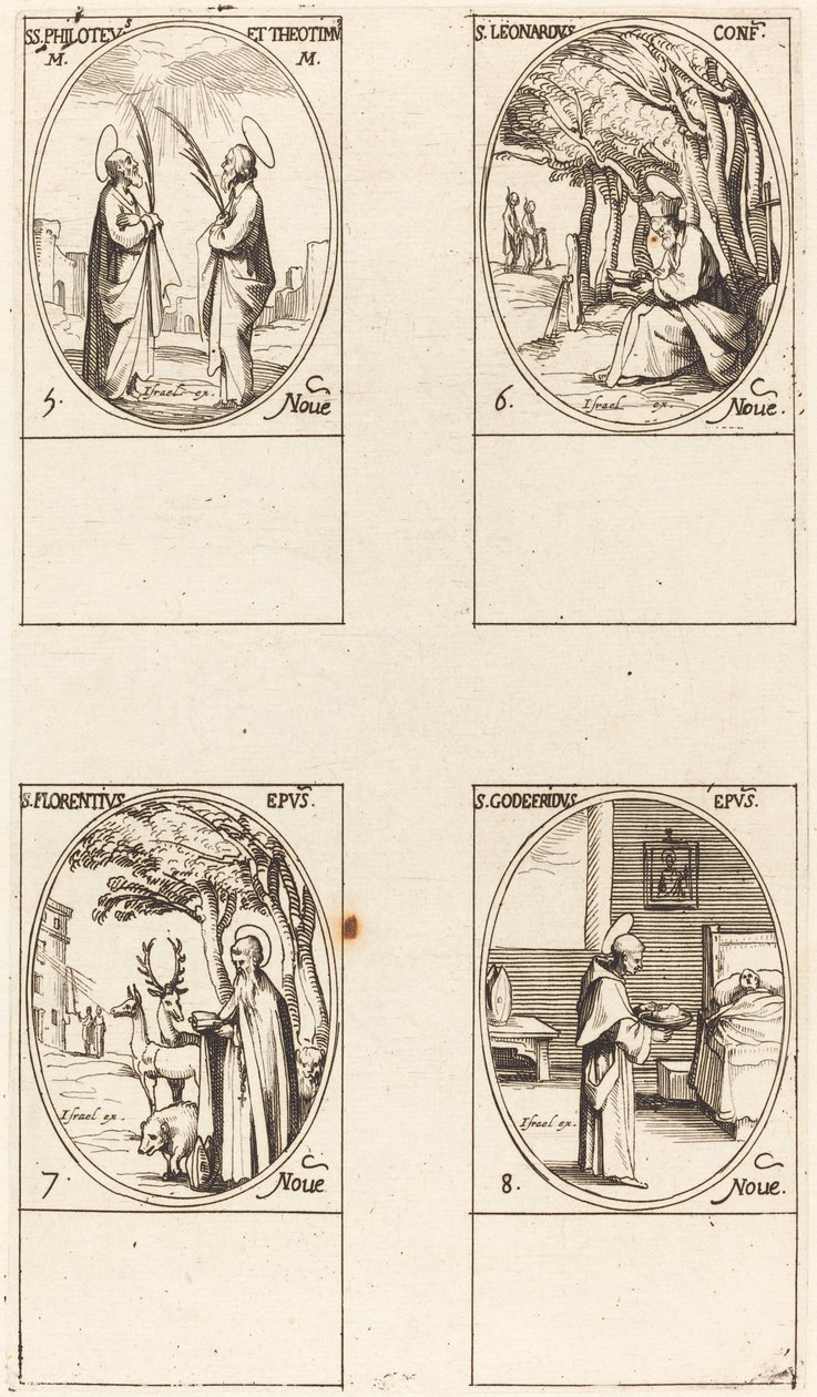 Sts. Philoteus og Theotimus; St. Leonard; St. Florentinus; St. Godfrey av Jacques Callot