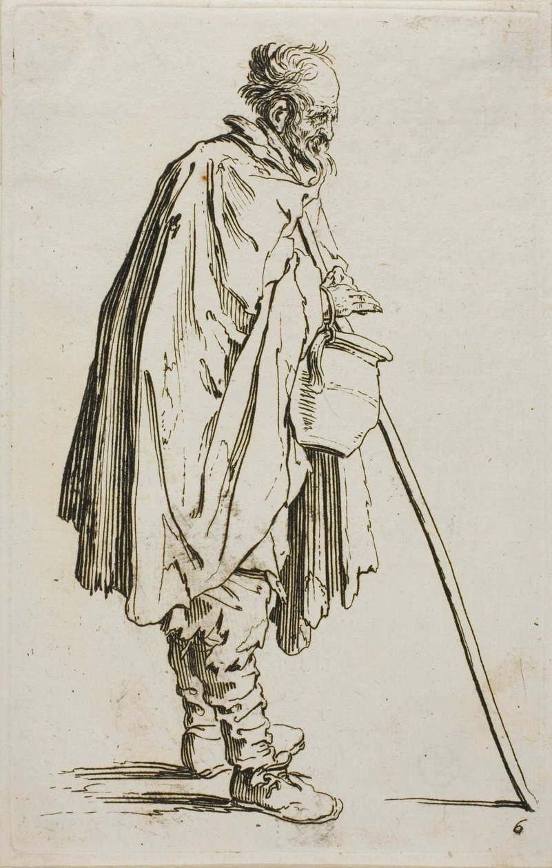 The Beggar with a Footwarmer, tallerken seks fra The Beggars av Jacques Callot