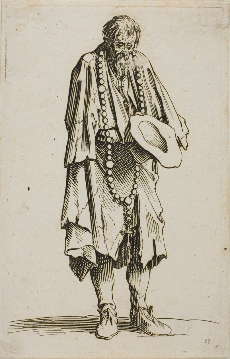 Tiggeren med rosenkrans, tallerken elleve fra The Beggars av Jacques Callot