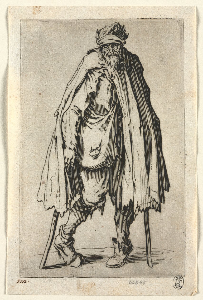 The Beggars: Beggar on Crutches with a Bag , ca. 1623. av Jacques Callot