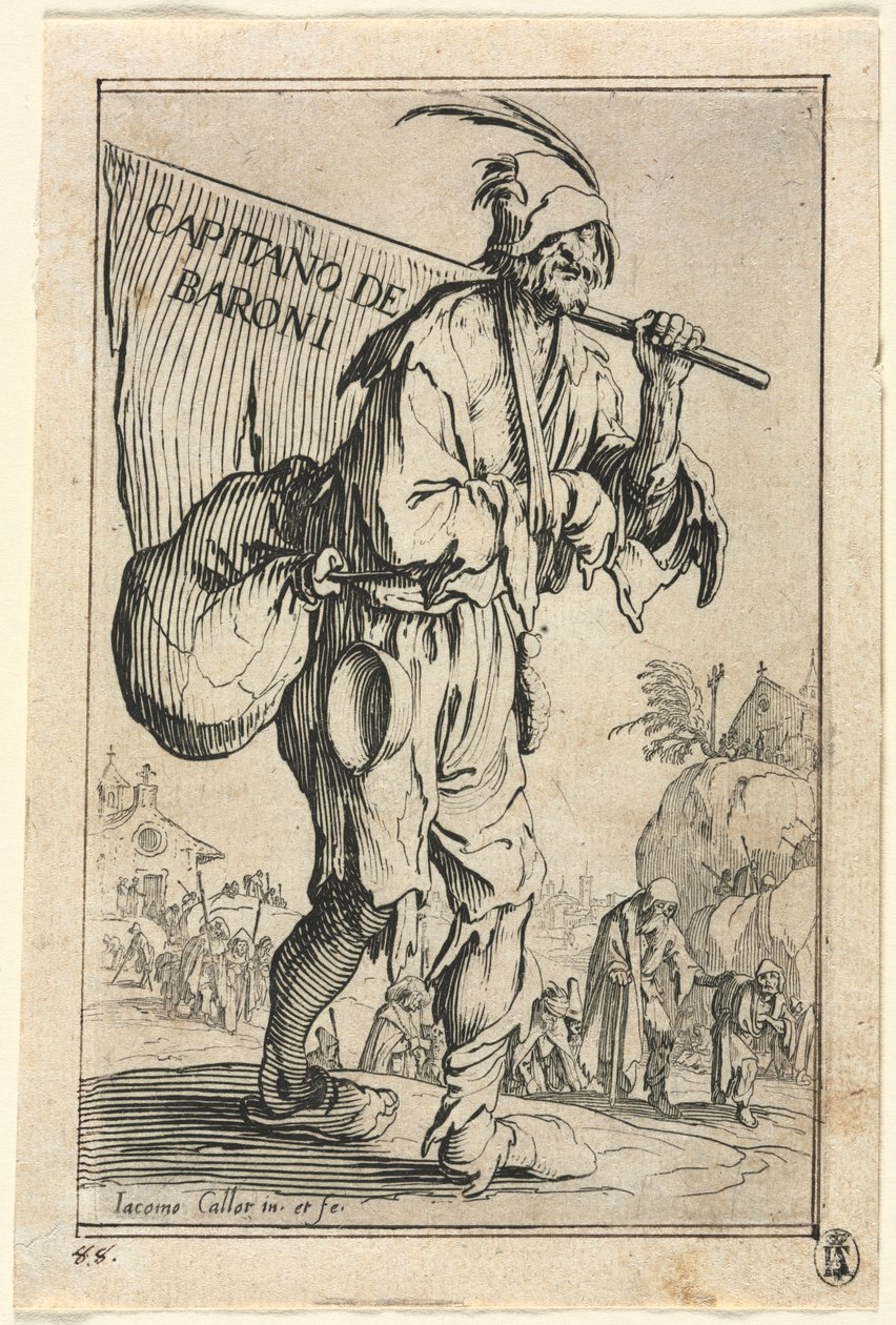The Beggars: Frontispice: Captain of the Barons, ca. 1623. av Jacques Callot