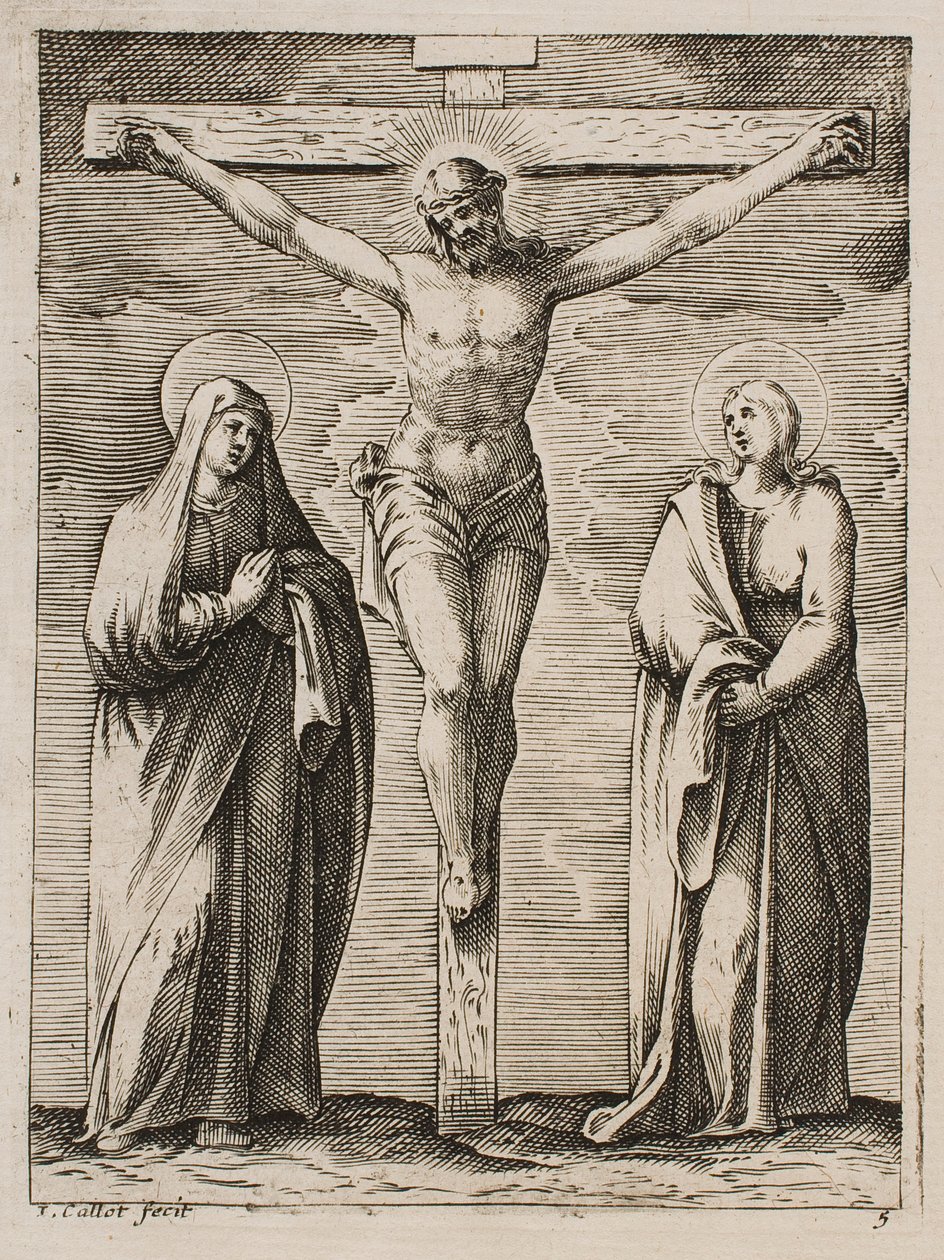 Den hellige jomfru og Sankt Johannes ved korsets fot, fra serien «Bilder av Roma» av Jacques Callot