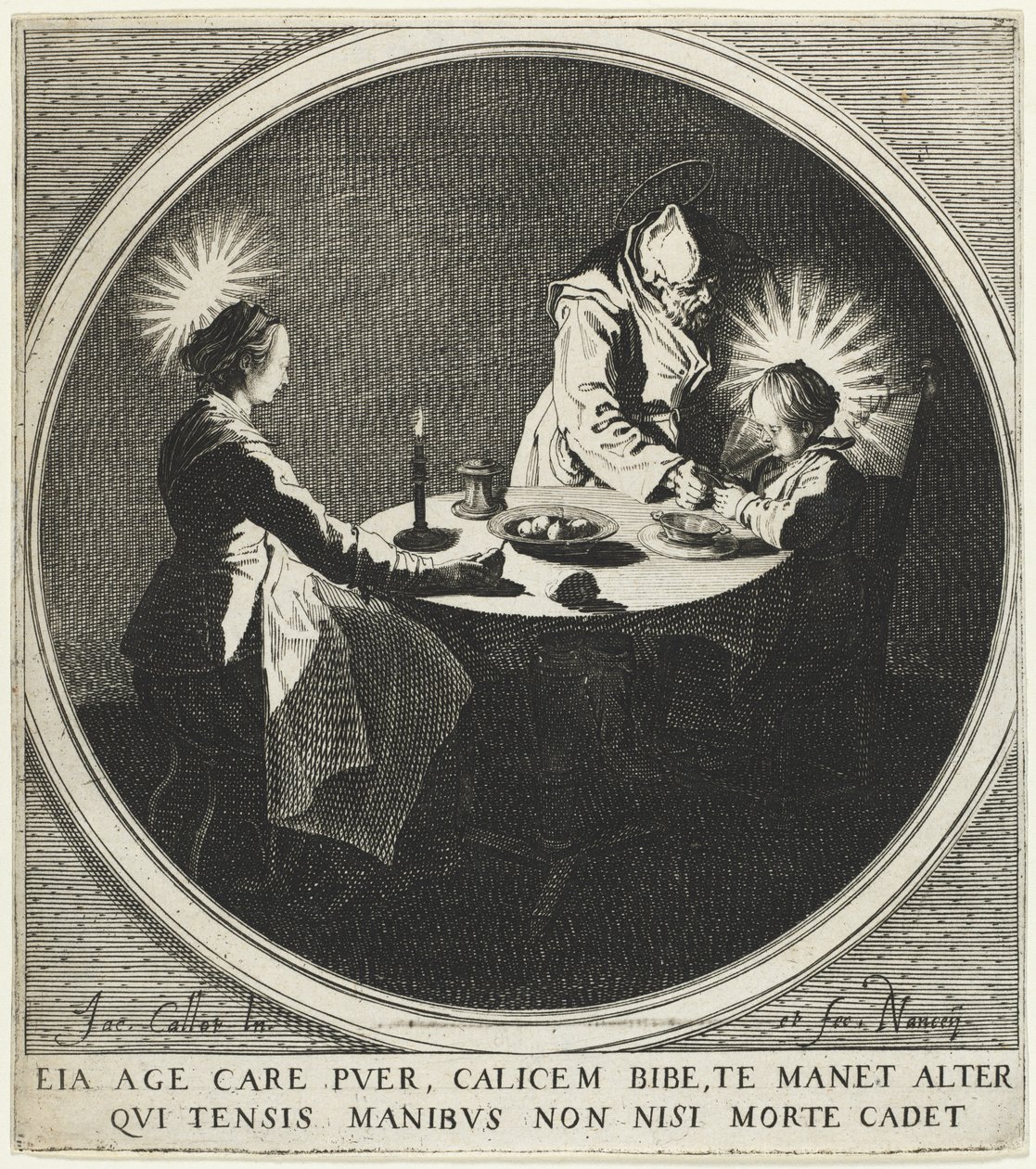 Velsignelsen Le Bénédicité også kjent som Den hellige familie ved bordet, 1628. av Jacques Callot