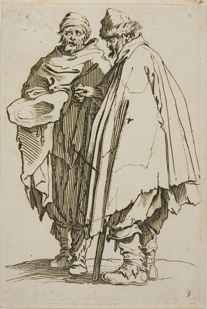 The Blind Man and his Companion, plate ni fra The Beggars av Jacques Callot