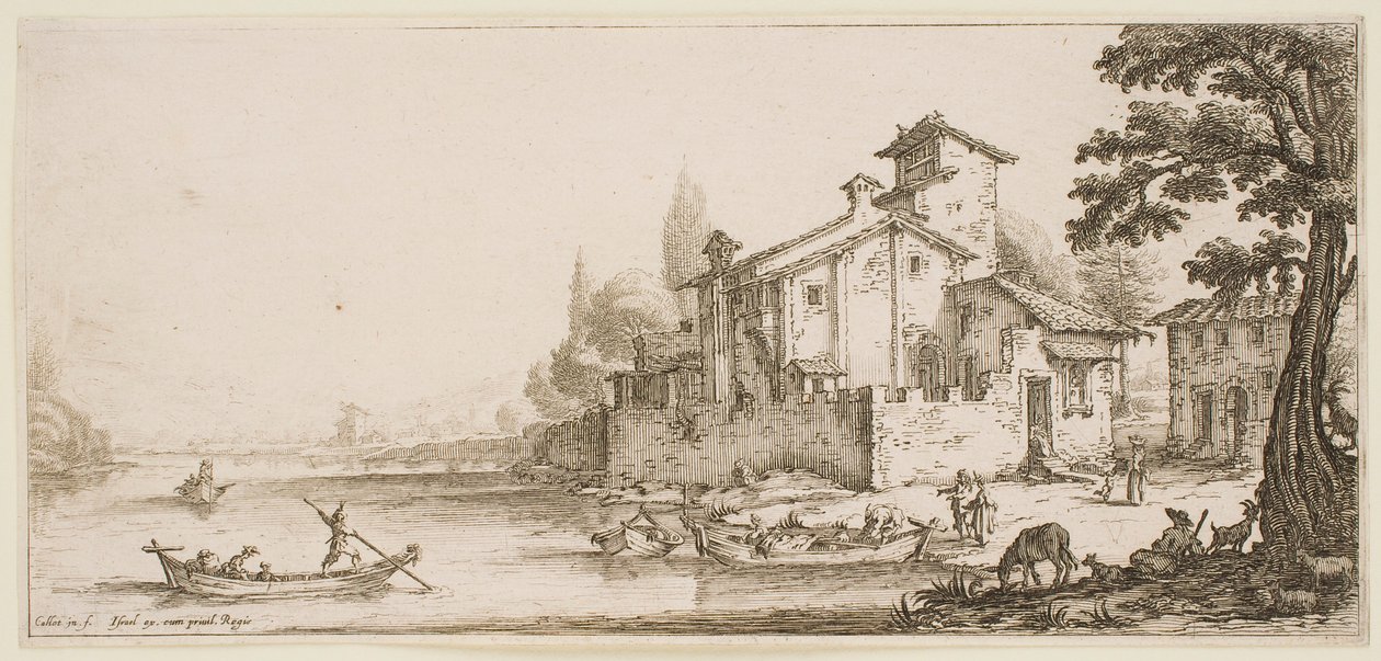 Båtturen, fra serien «Landskapene i Firenze» av Jacques Callot