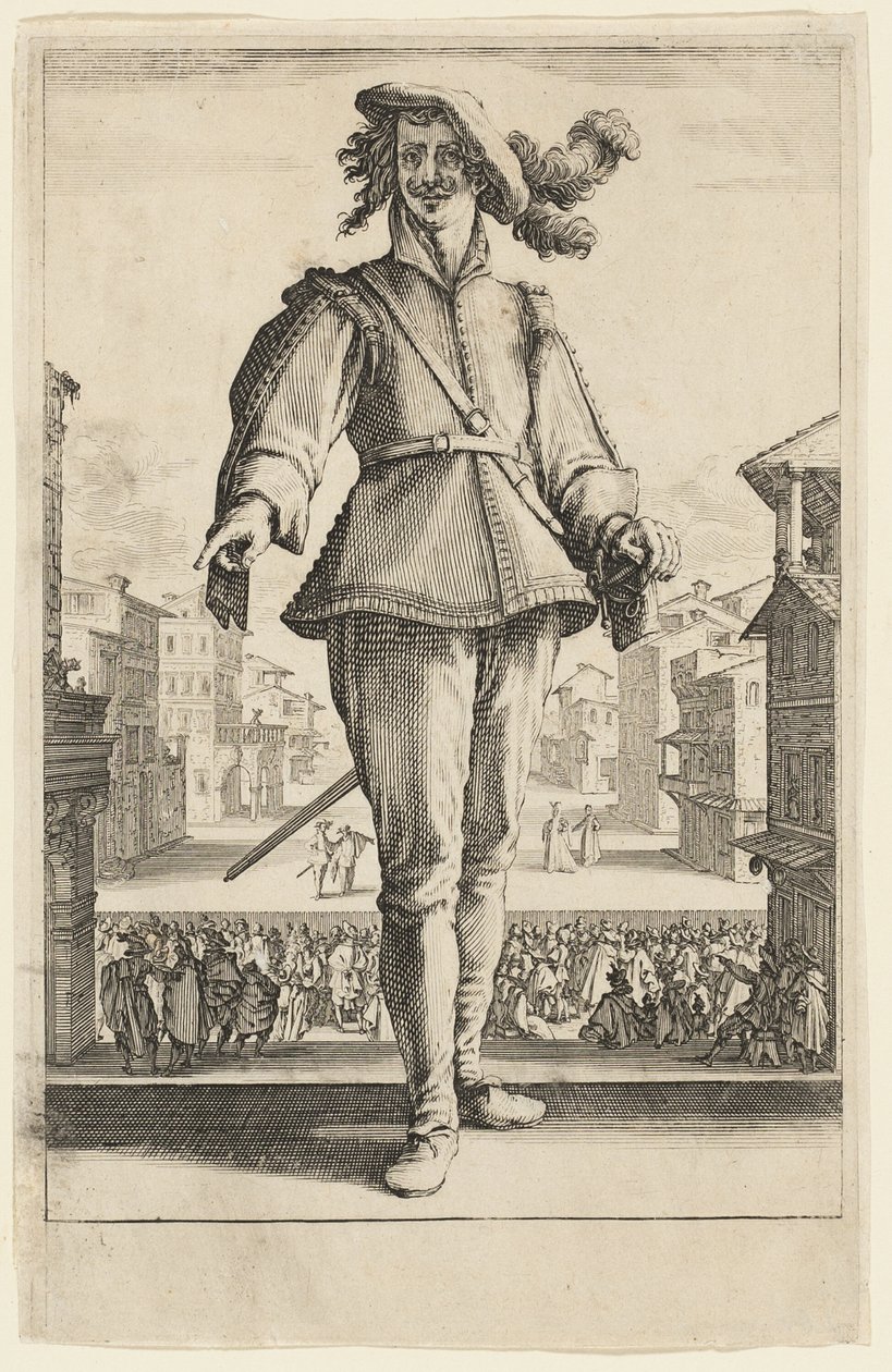Kapteinen eller elskeren, fra Three Italian Comedians av Jacques Callot