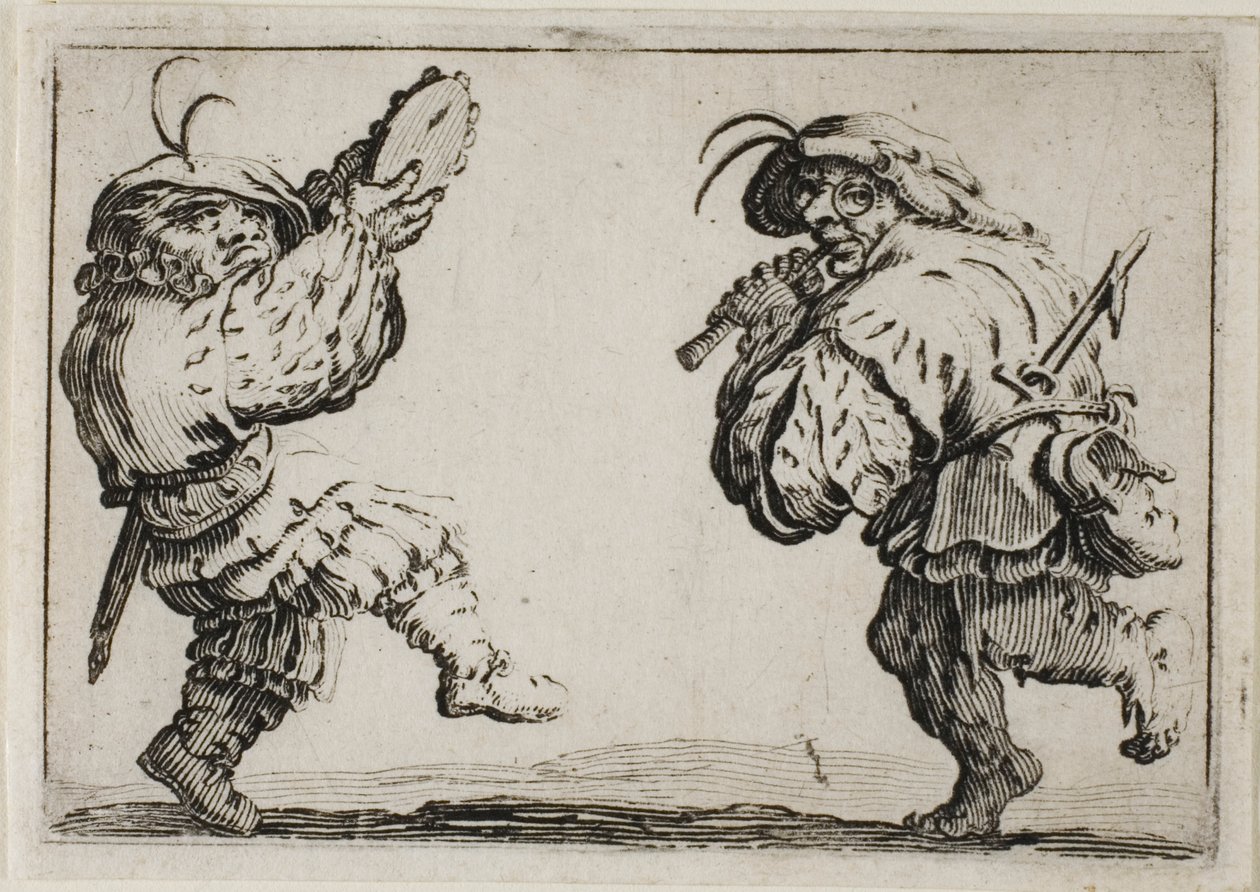 Danserne med fløyte og tamburin, fra The Caprices av Jacques Callot