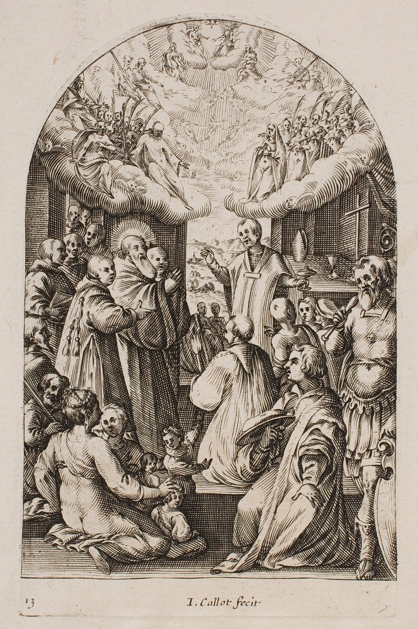 Sankt Benedikts død, fra serien «Bilder fra Roma» av Jacques Callot