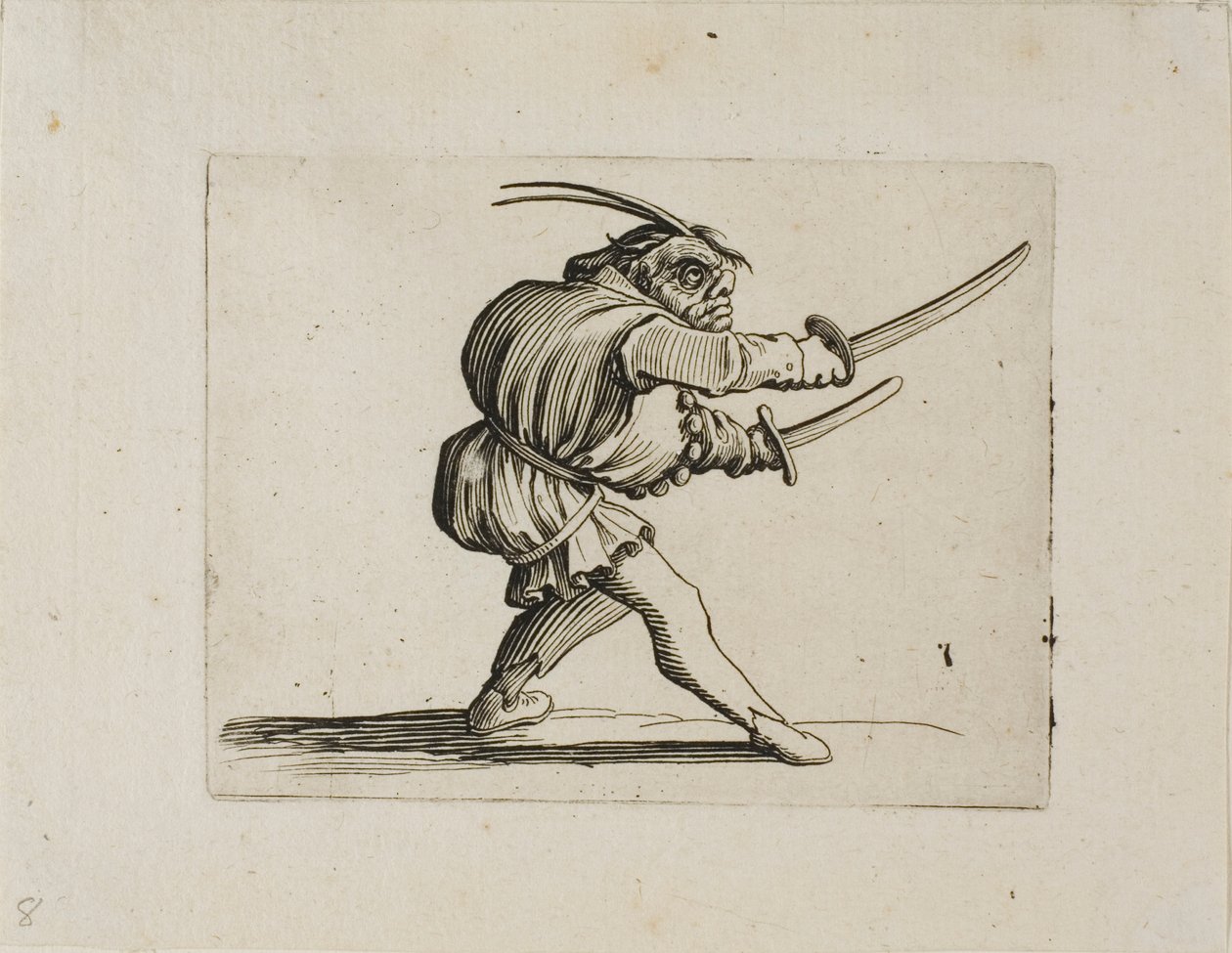 Duelisten med to sverd, fra Varie Figure Gobbi av Jacques Callot