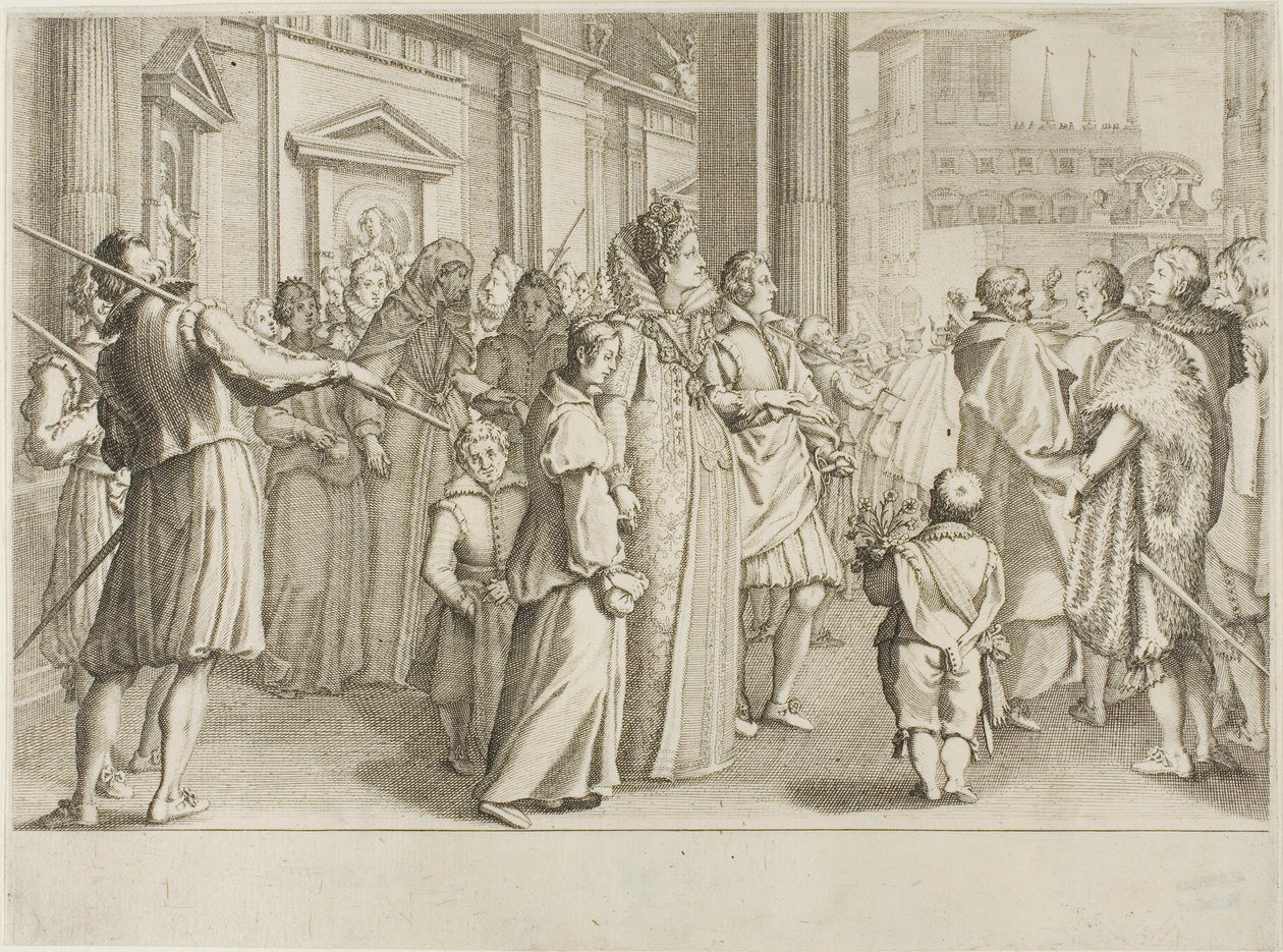 Storhertuginnen Christine av Lorraine eskorterer til kirkens ungdommer som hun tar under sin beskyttelse av Jacques Callot