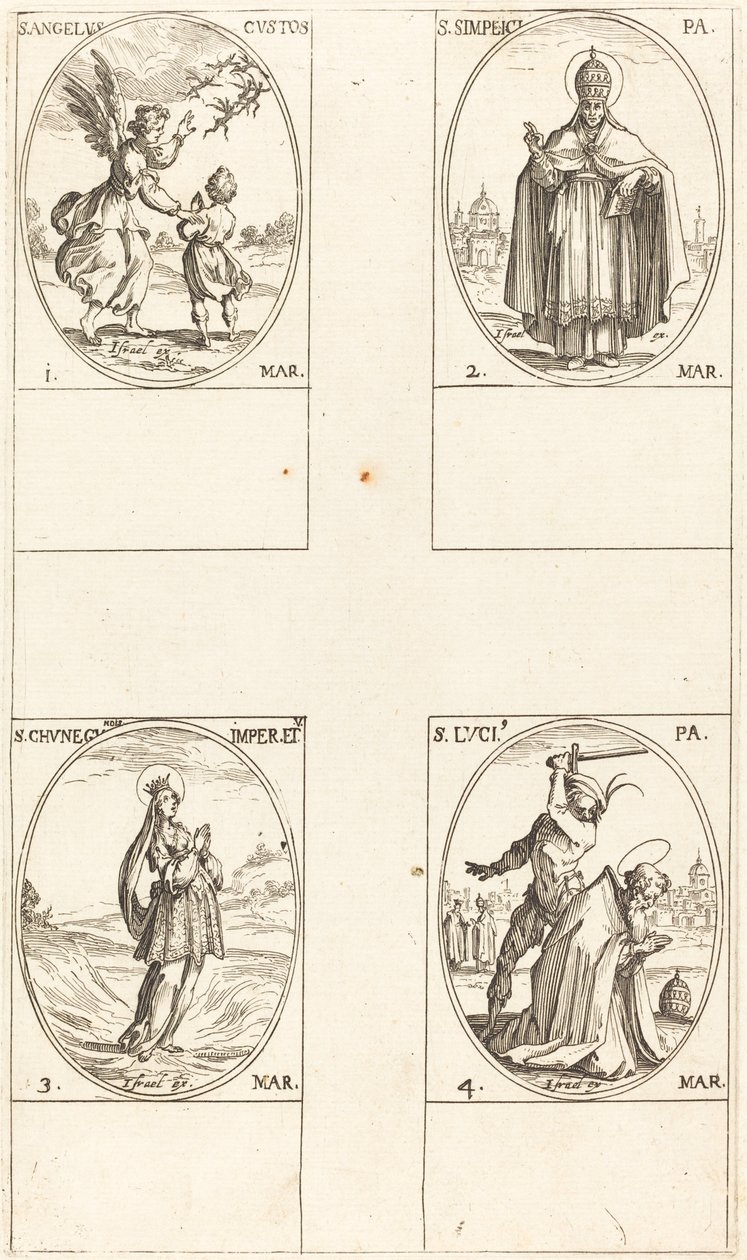 Skytsengelen, St. Simplici, St. Cunegundes, St. Luci. av Jacques Callot