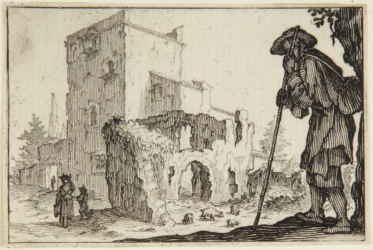 Gjeteren og ruinene av Jacques Callot