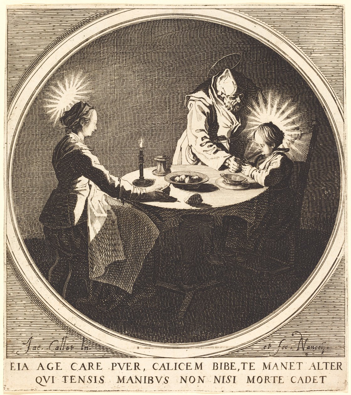 Den hellige familie ved bordet av Jacques Callot
