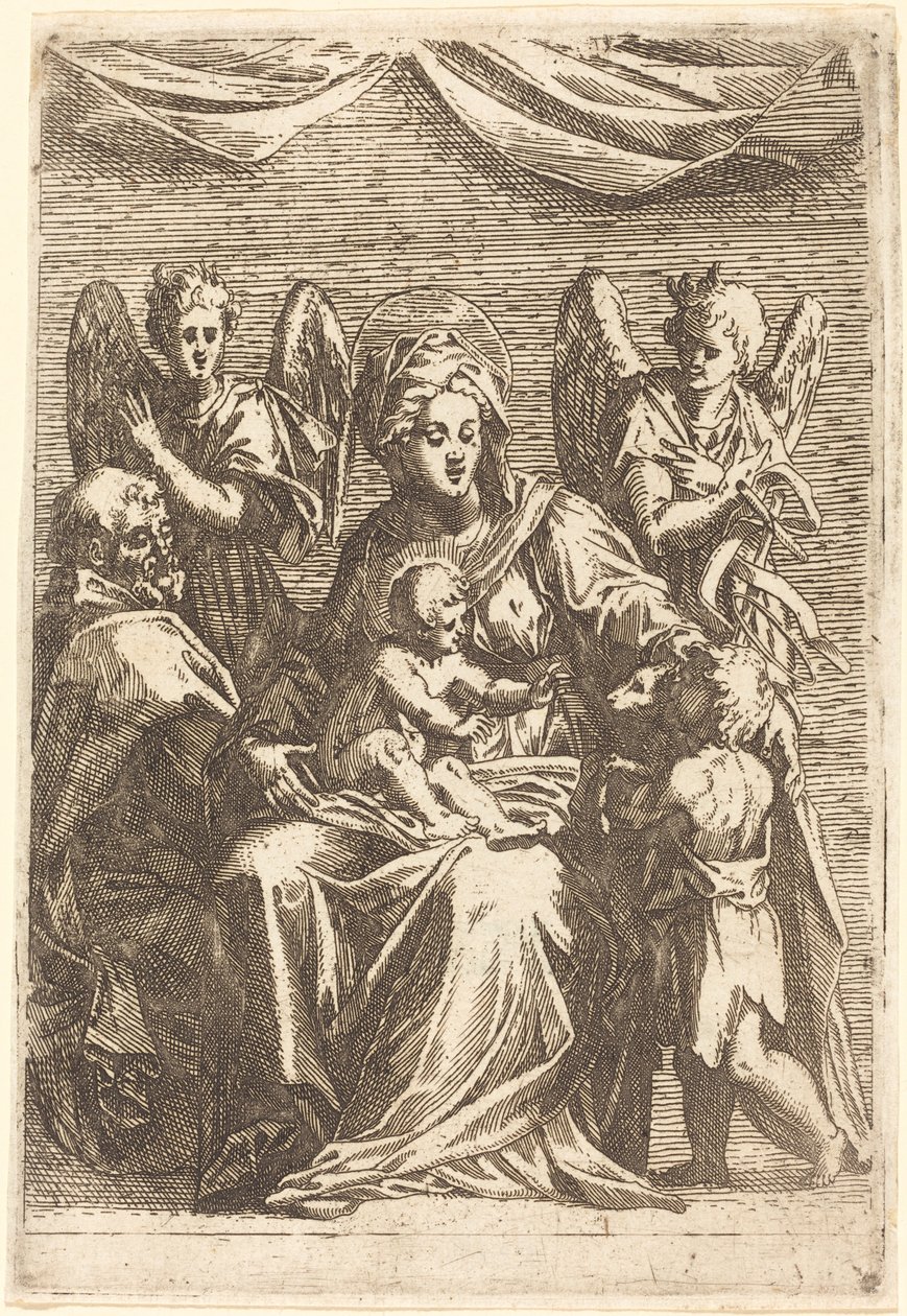 Den hellige familie med to engler av Jacques Callot
