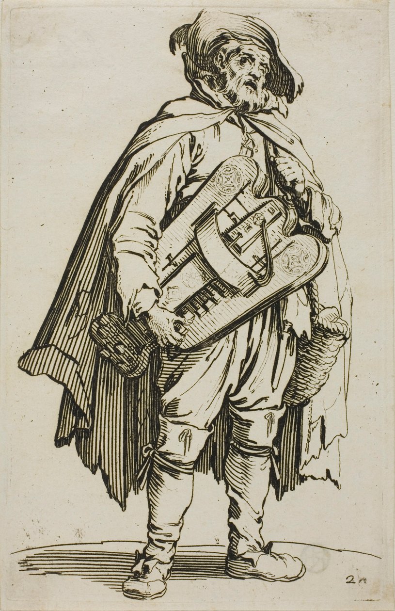 The Hurdy-Gurdy Player, plate to fra The Beggars av Jacques Callot
