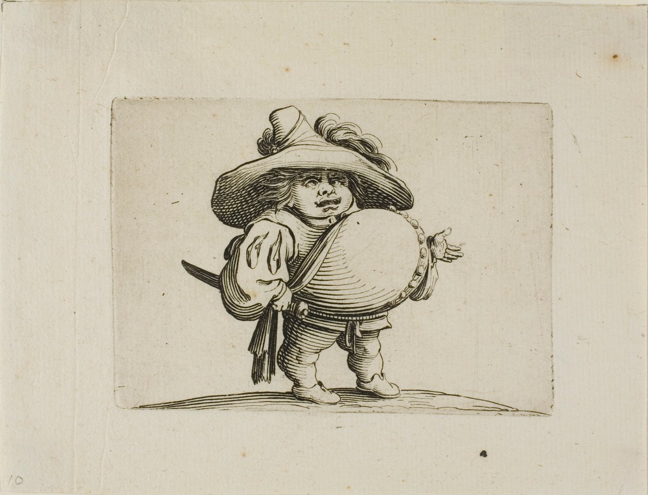 Den store mage mannen dekorert med en linje med knapper, fra Varie Figure Gobbi av Jacques Callot