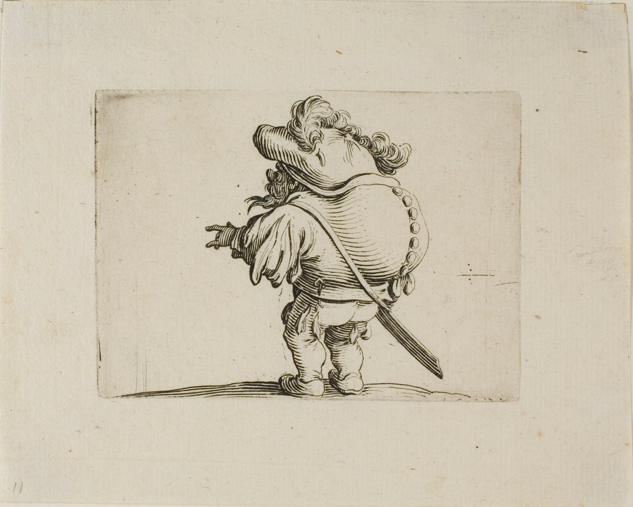 Den store mage mannen dekorert med en linje med knapper, fra Varie Figure Gobbi av Jacques Callot