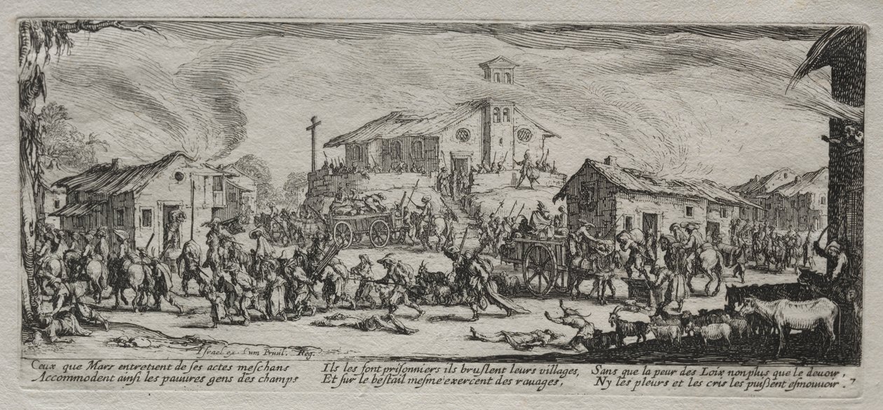 The Large Miseries of War: Plyndring og brenning av en landsby av Jacques Callot