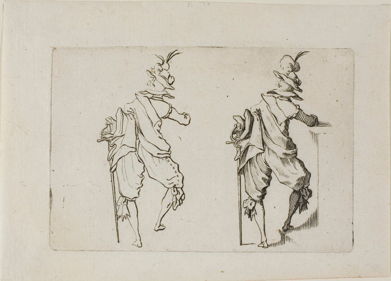 Mannen sett fra baksiden med et stort sverd, fra The Caprices av Jacques Callot