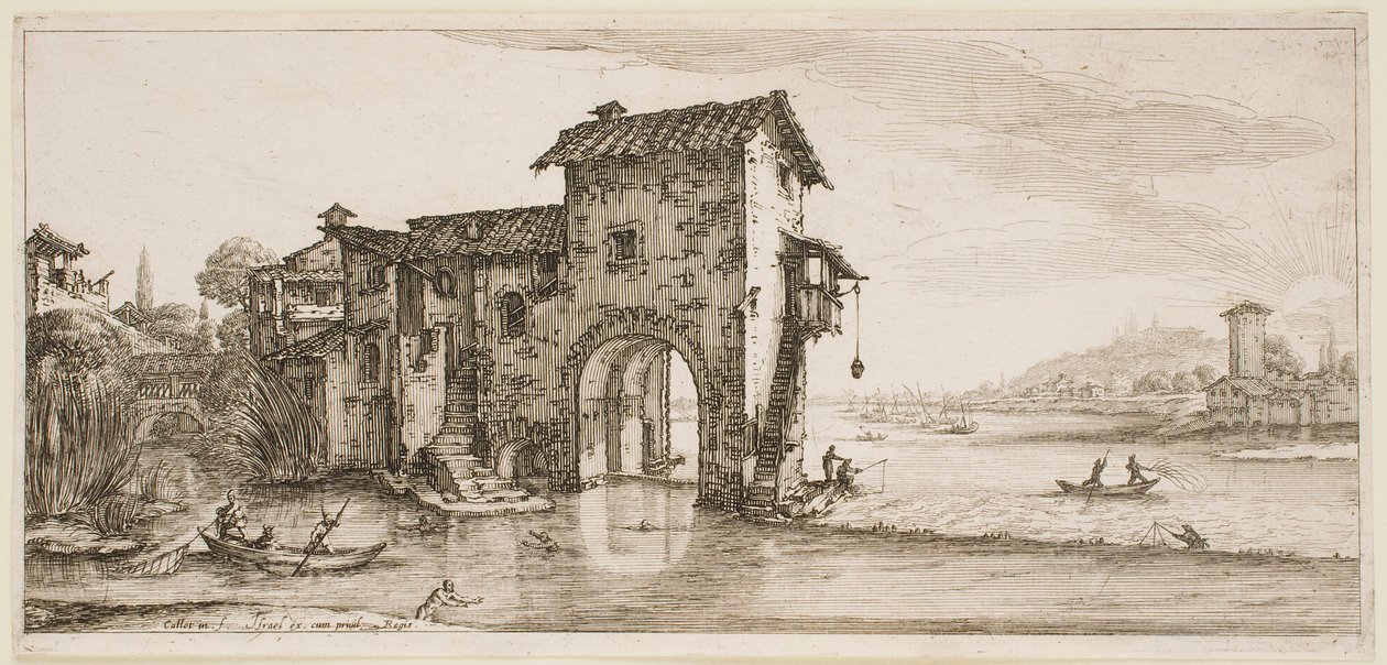 Møllen ved elven, fra serien «Landskapene i Firenze» av Jacques Callot