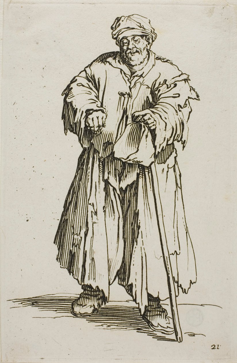 The Obese Beggar with Lowered Eyes, plate 21 fra The Beggars av Jacques Callot