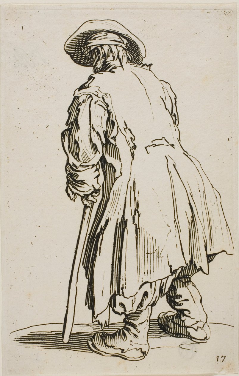 The Old Beggar Leaning on his Crutch, plate sytten fra The Beggars av Jacques Callot