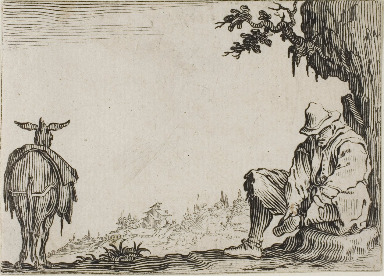 Bonden fjerner skoene sine, fra The Caprices av Jacques Callot