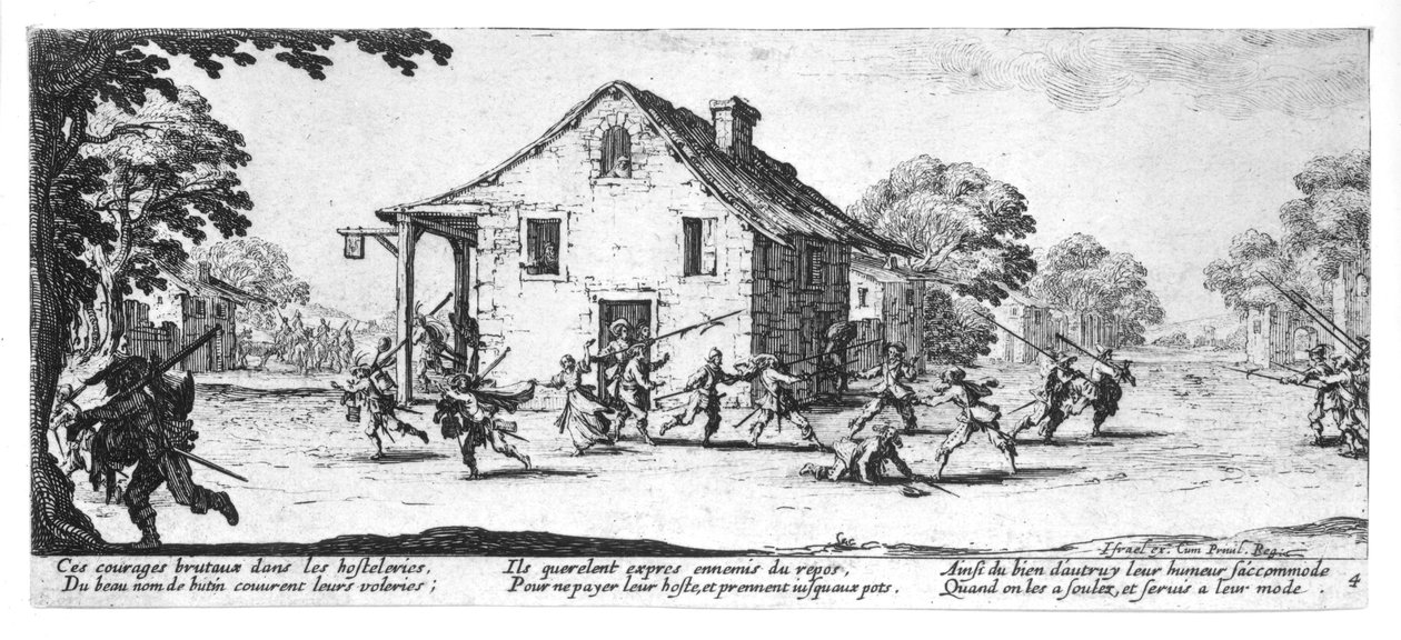 The Pillaging of an Inn, plate 4 fra 'The Miseries and Misfortunes of War', gravert av Israel Henriet (ca. 1590-1661) 1633 av Jacques Callot