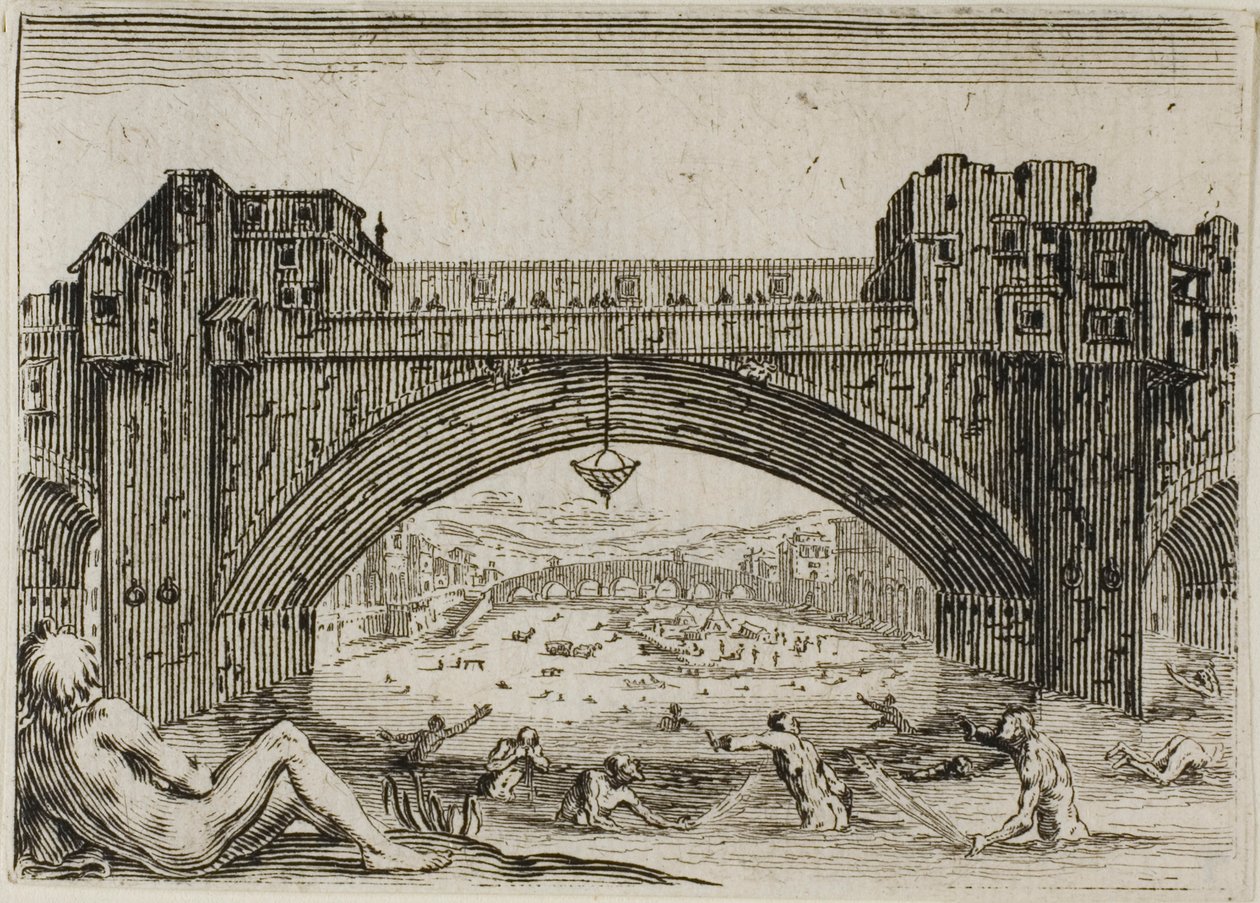 Pont Vecchio i Firenze, fra The Caprices av Jacques Callot