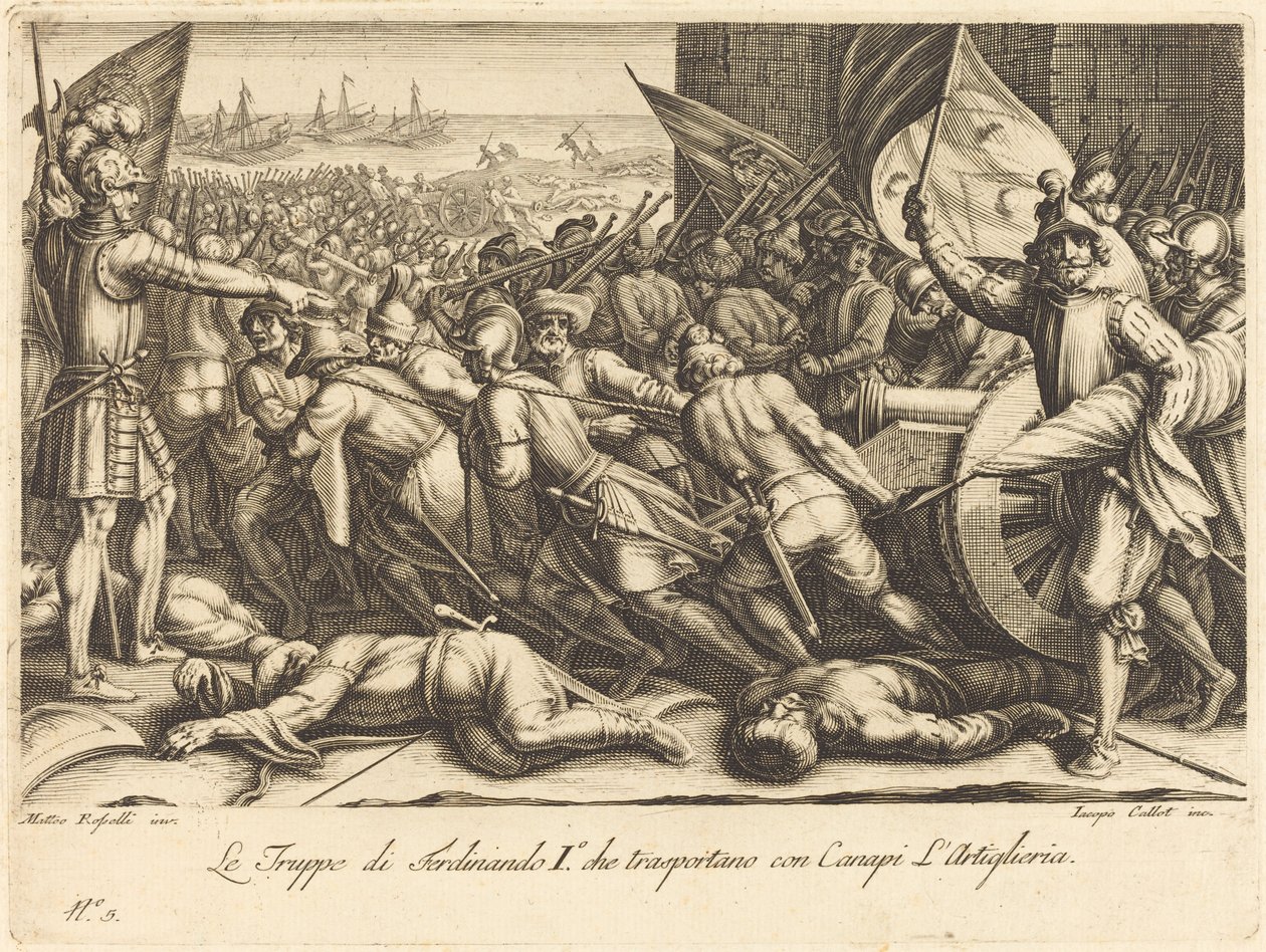 Ombordstigningen av troppene, ca. 1614. av Jacques Callot