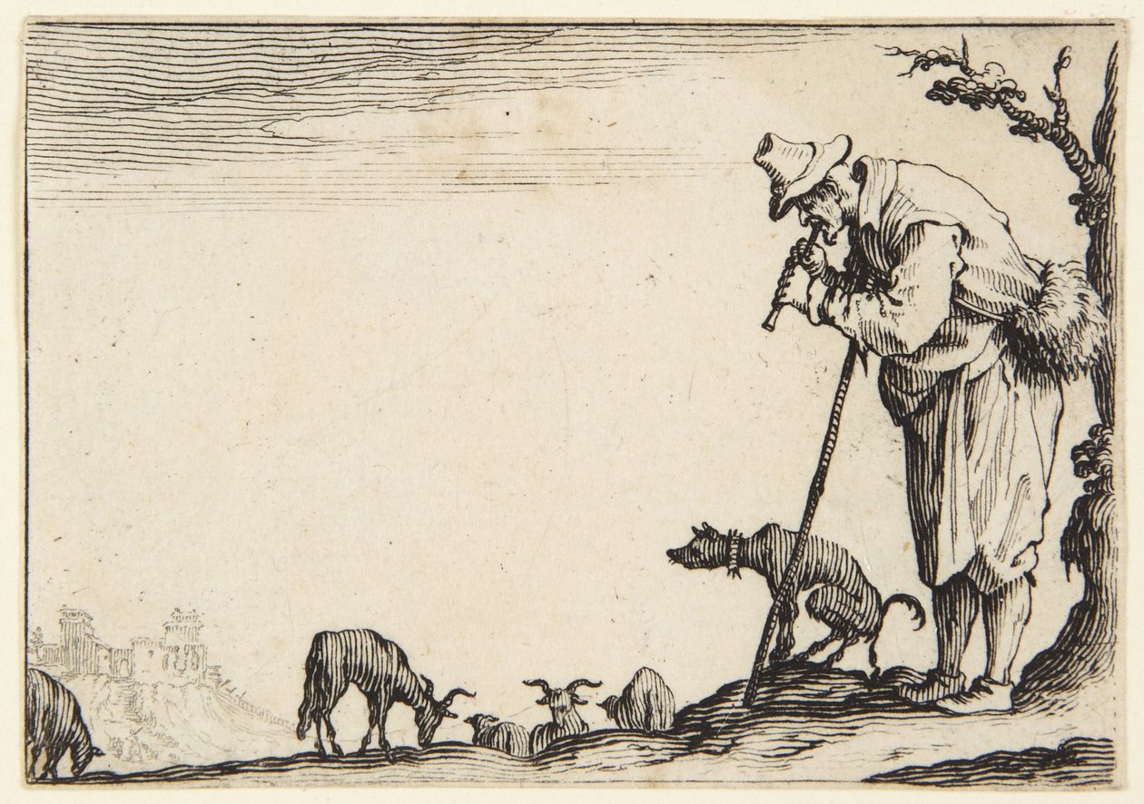 Hyrden som spiller fløyte av Jacques Callot