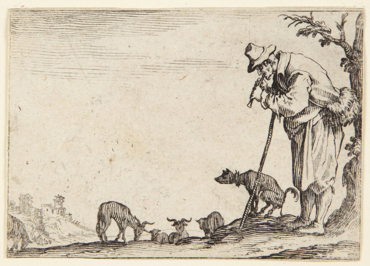 Gjeteren som spiller fløyte av Jacques Callot
