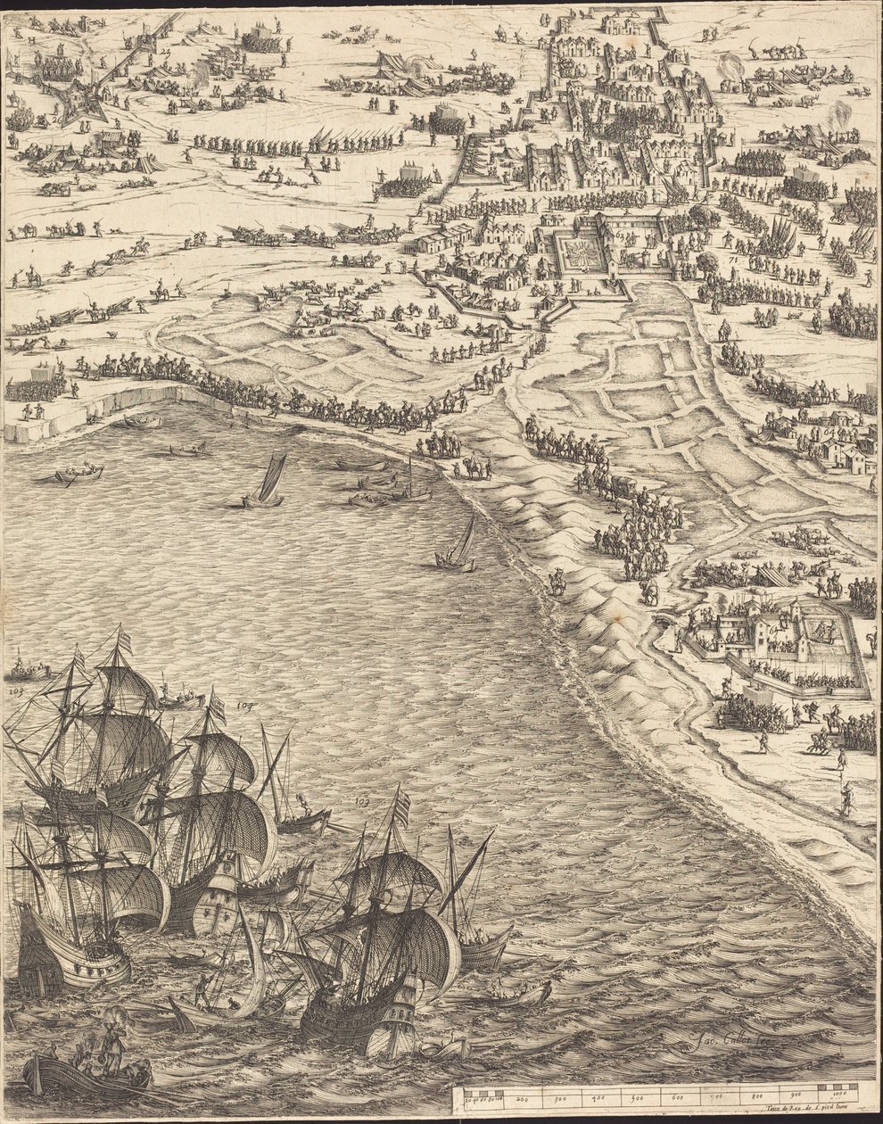 Beleiringen av La Rochelle [plate 12 av 16; sett består av 1952.8.97-112] av Jacques Callot