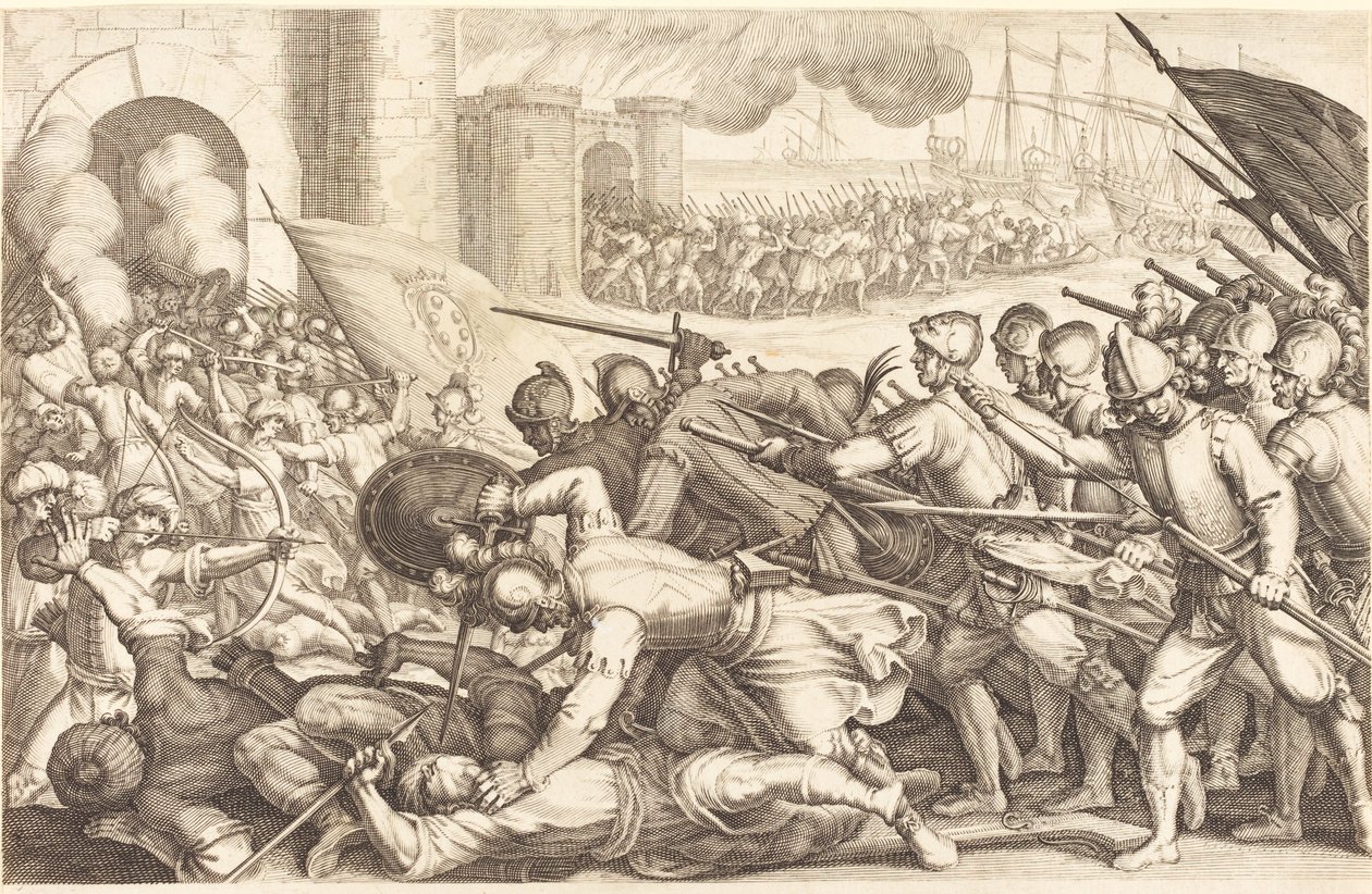 Troppene som tvinger porten til en by av Jacques Callot