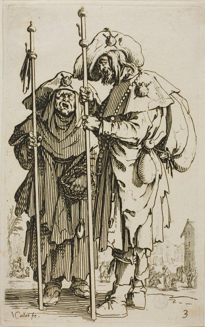 The Two Pilgrims, plate tre fra The Beggars av Jacques Callot