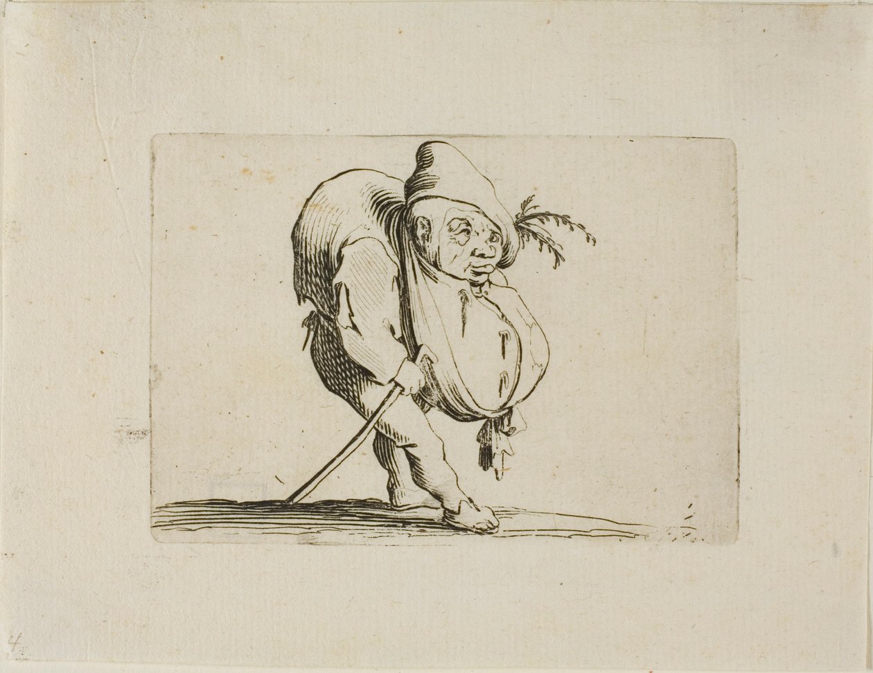 Den ujevne med en stokk, fra Varie Figure Gobbi av Jacques Callot