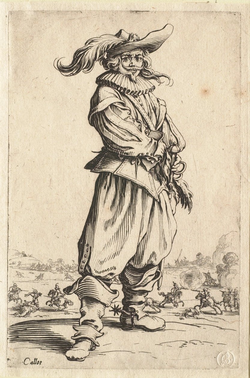 Krigeren med hatten prydet med en stor fjær av Jacques Callot