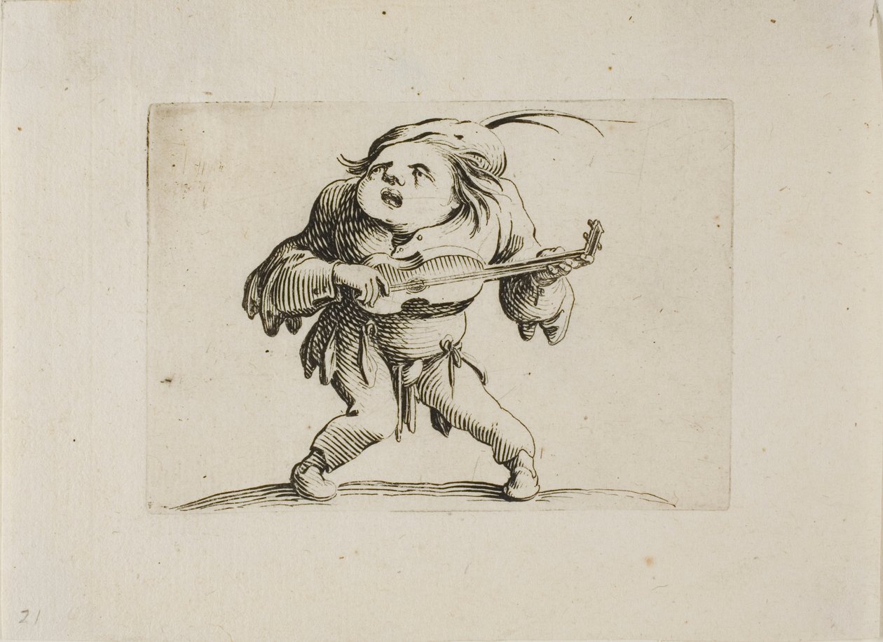 The Wobbly Man Playing the Guitar, fra Varie Figure Gobbi av Jacques Callot