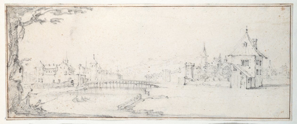 Broen til Gaucheu ved Epinal (svart kritt på papir) av Jacques Callot