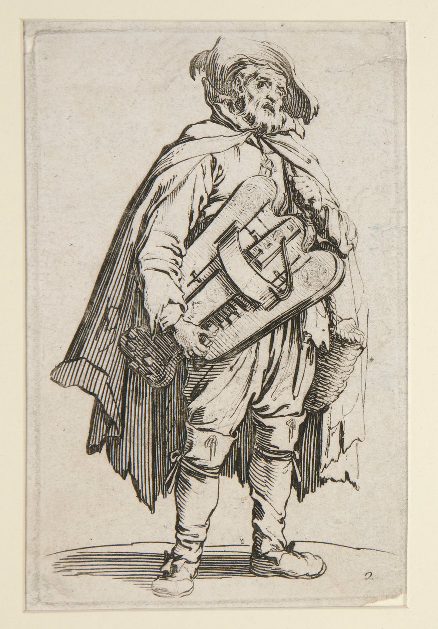 Drev-gurdy-spilleren, fra The Beggars (Le Joueur de Vielle) av Jacques Callot