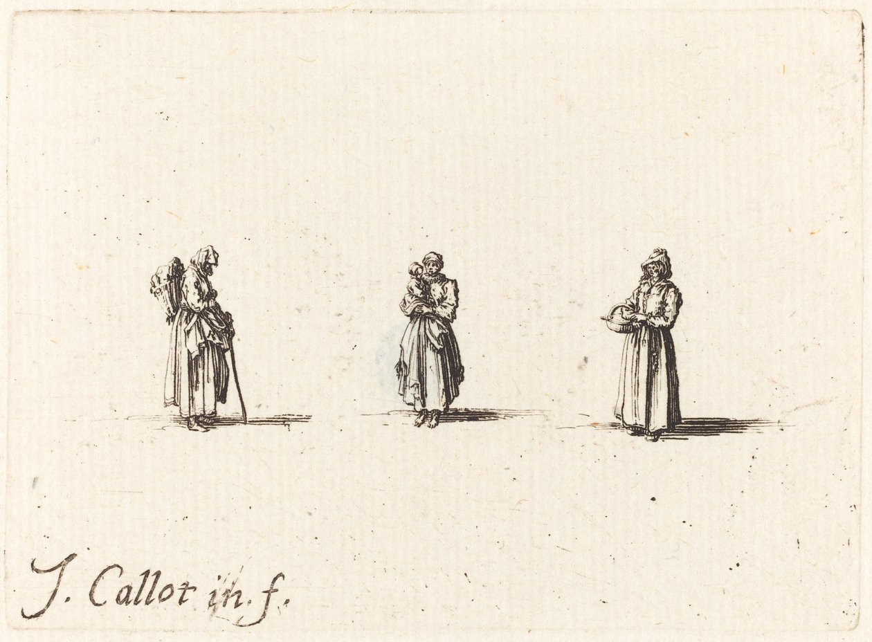 Tre kvinner, en holder et barn av Jacques Callot