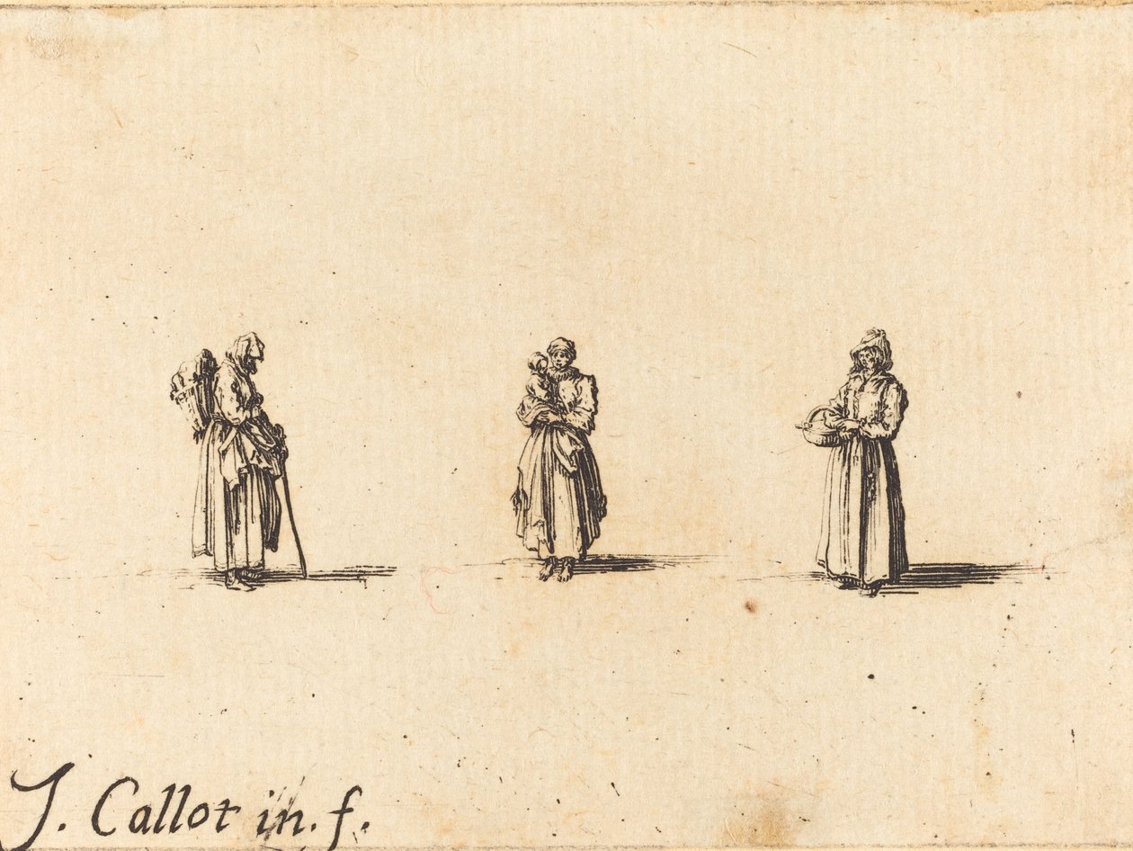 Tre kvinner, en holder et barn, sannsynligvis 1634. av Jacques Callot