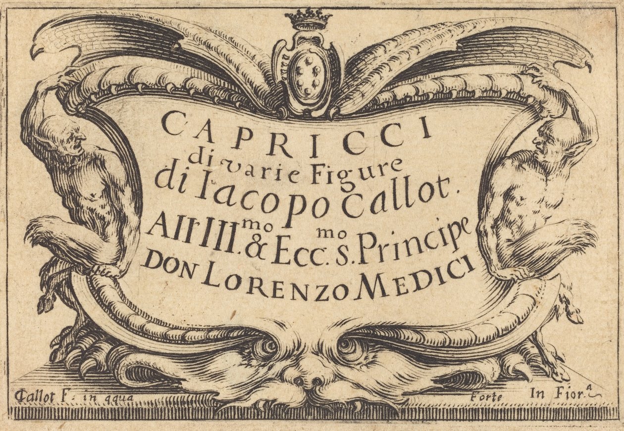 Tittelside for The Capricci, ca. 1617. av Jacques Callot