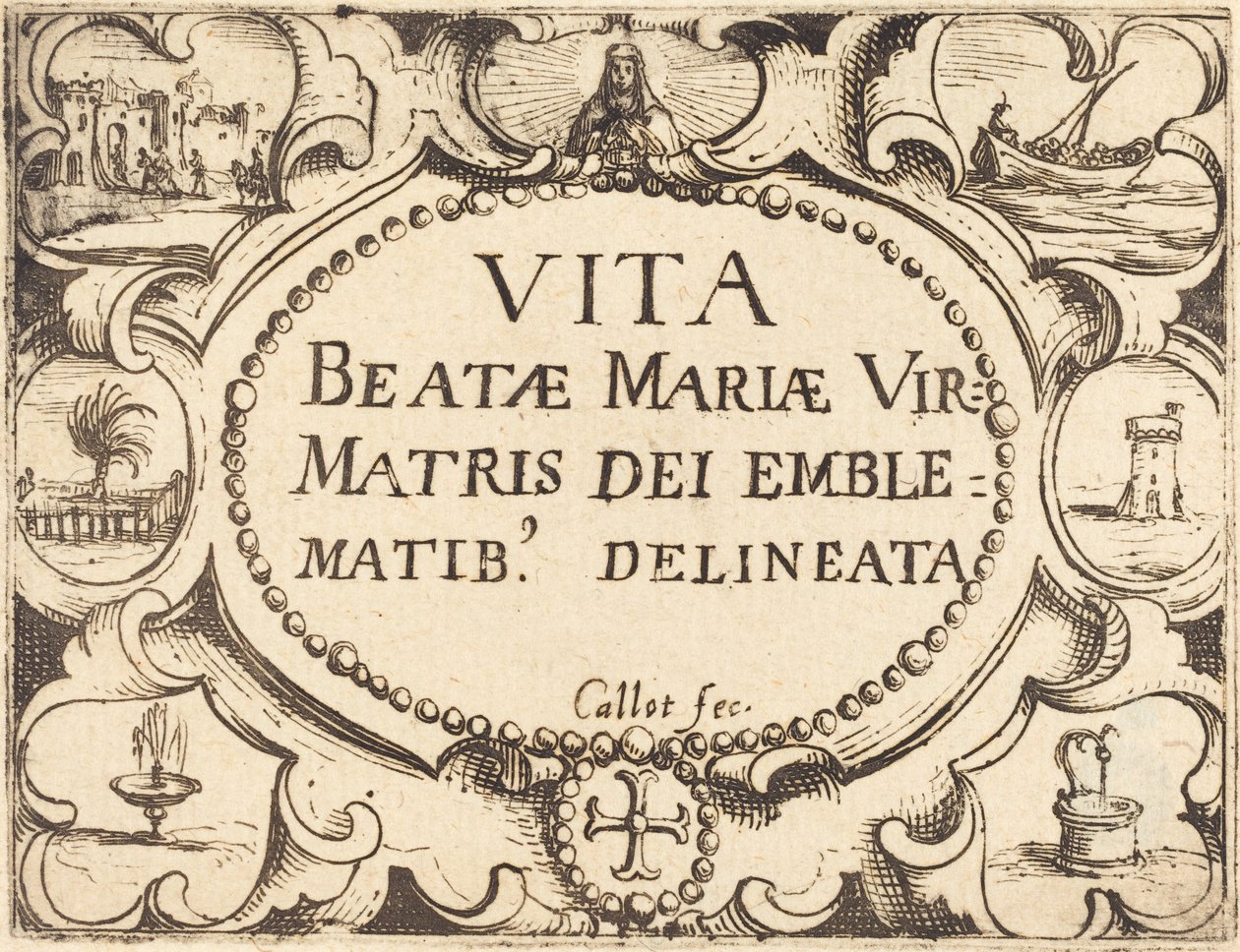 Tittelside for "Jomfruens liv i emblemer" av Jacques Callot