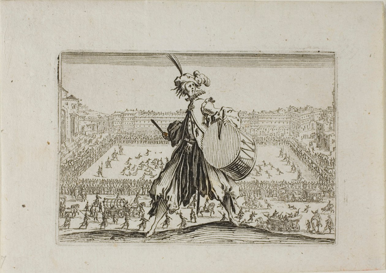 Utsikt over Piazza S. Croce med fotballkamp, fra The Caprices av Jacques Callot