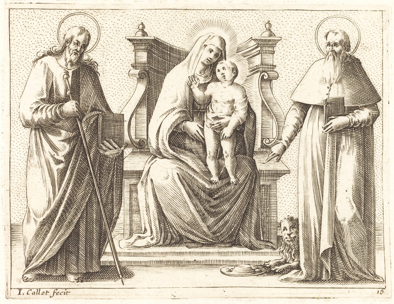 Jomfru og barn med de hellige James og Hieronymus, 16081611. av Jacques Callot