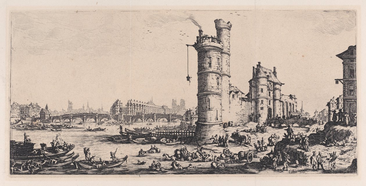 Utsikt over Pont-Neuf, fra «Les Deux Grandes Vues de Paris» av Jacques Callot