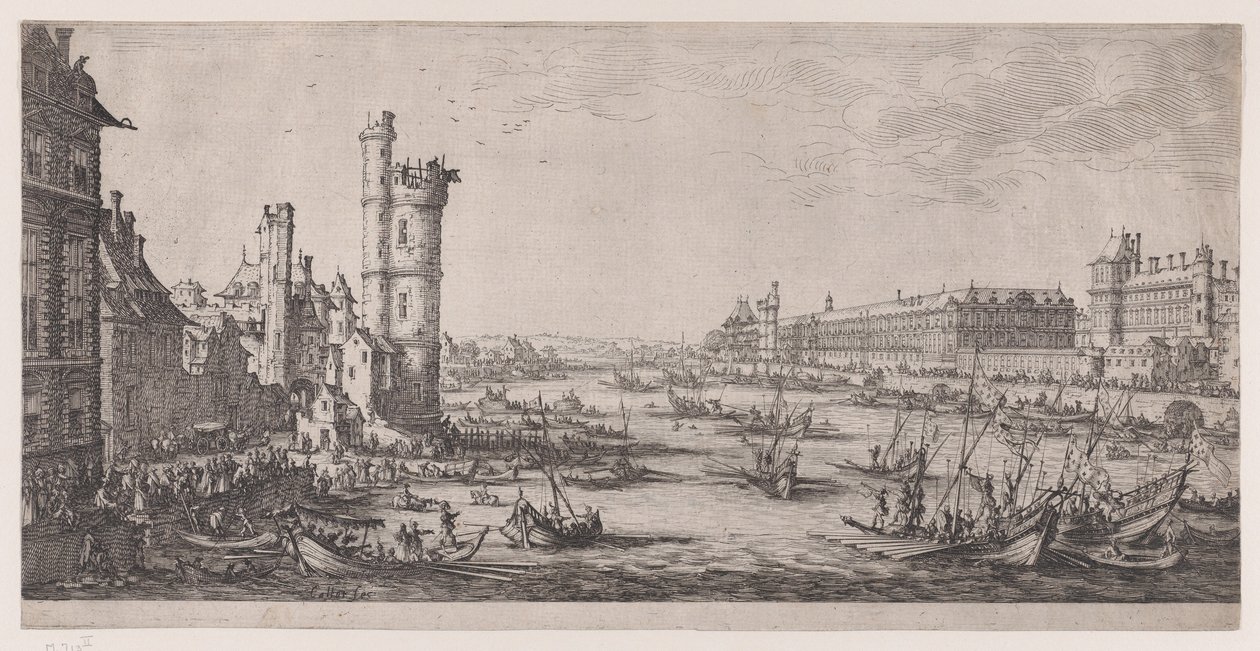 Utsikt over Louvre, fra «De to store utsiktene over Paris» av Jacques Callot